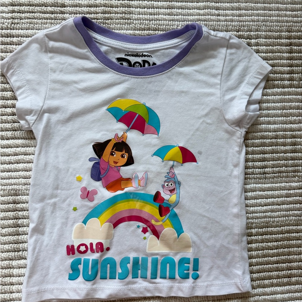 Nickelodeon White Tee with Rainbow and Character Print